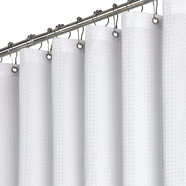 Dynamene White Fabric Shower Curtain - Waffle Weave Heavy Duty Hotel Luxury Cloth Shower Curtains for Bathroom, 72 Inch 256GSM Weighted Bath Curtain Set with 12 Plastic Hooks,72x72