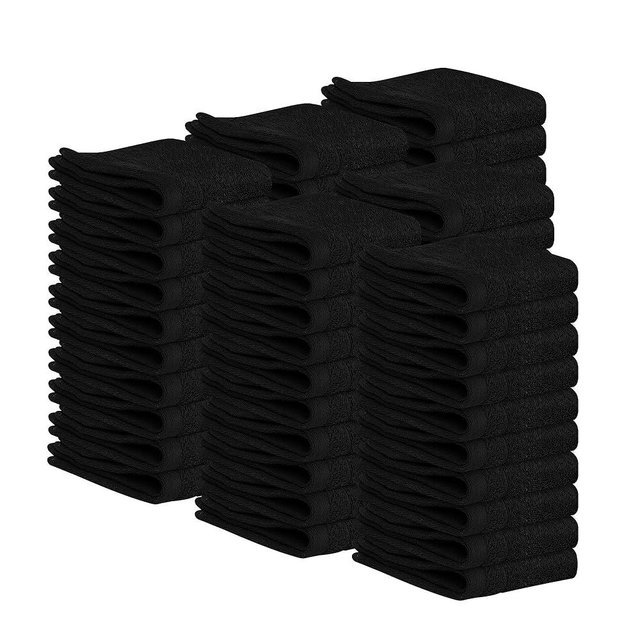 Tens Towels Pack of 60 Washcloths, 12 x 12 Inches, Lighter Weight, Quick to Dry, Super Soft & Absorbent, Gentle Face Towels, Hotel Quality, Perfect for Bathroom, Gym, Spa, Black