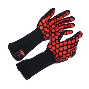 H01361 Oven Gloves Heat Resistant Cooking Oven Mitts BBQ Grilling Fireplace with Double Layers Silicone Coating, 1 Pair, Extended Long Cuff