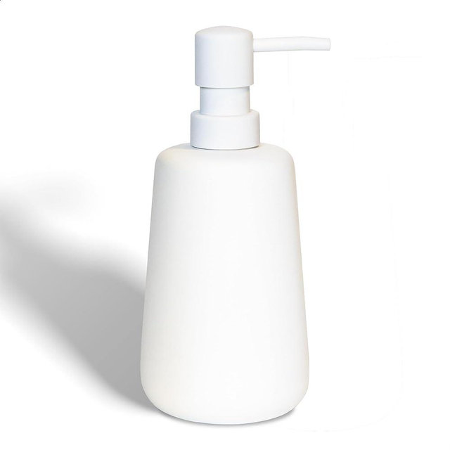 ABBI NIMO Matte White Hand Soap Dispenser for Bathroom Countertop, 13 Oz Soft Touch Ceramic Soap Dispenser for Kitchen, Refillable Lotion Dispenser with Rubber Paint