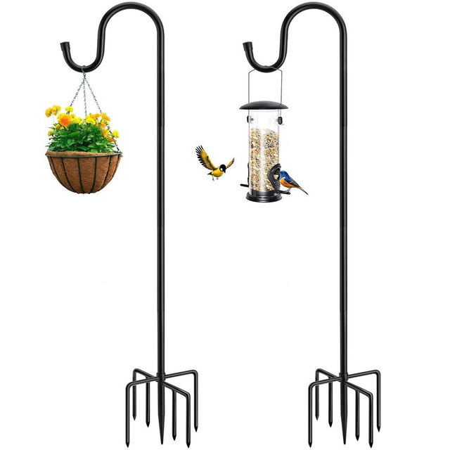 ANIDEER 84" Shepherds Hooks for Outdoor, Heavy Duty Garden Bird Feeder Pole Hanging Bird Feeder, Solar Light Lanterns, Outdoor Plant Hanger Hook with 7 Base Prongs, 2 Packs