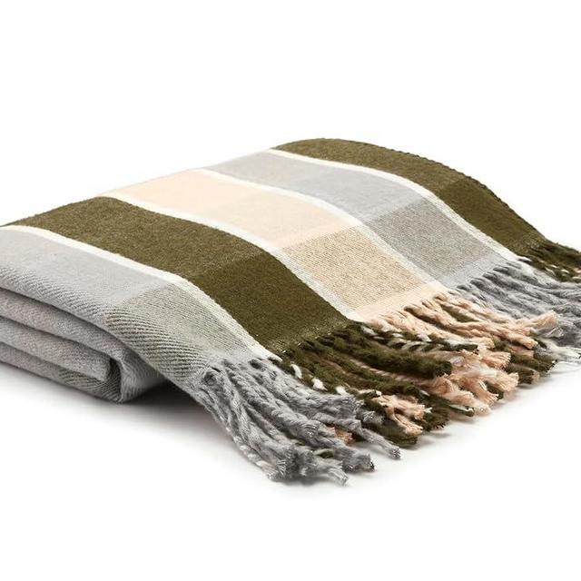 Arus Acrylic Highlands Collection Queen Size Tartan Plaid Design Throw Blanket Green Plaid, 60x80 inches