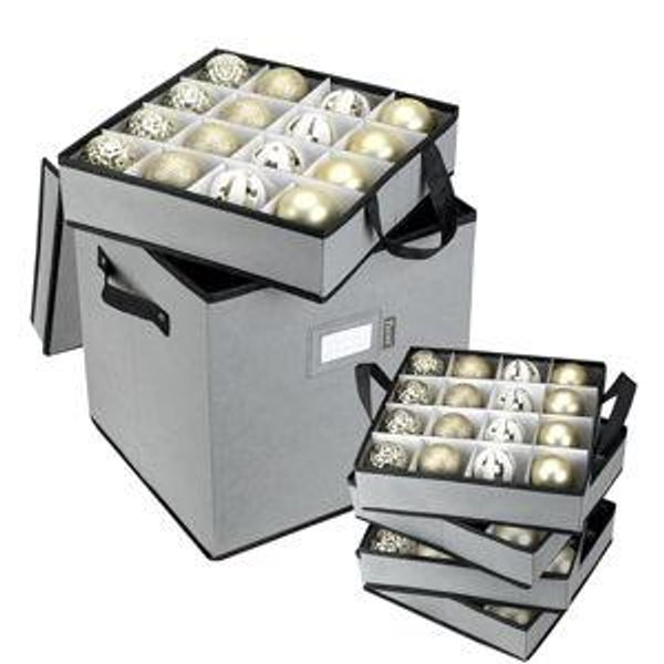 BALEINE Christmas Ornament Storage Box with Dividers, Premium Holiday Ornaments Storage Container Bin for Xmas Decorations (64 Ball, Grey)