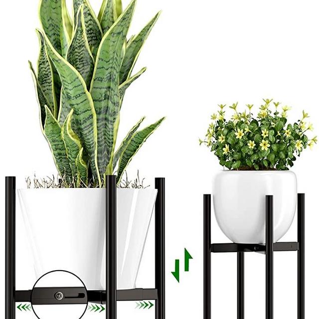 EKNITEY Adjustable Plant Pot Stand: Indoor Outdoor Modern Flower Holder Metal Plant Rack Organizer Planter Stand for Garden Patio Corner Bathroom Living Room Balcony Home Office (Black)