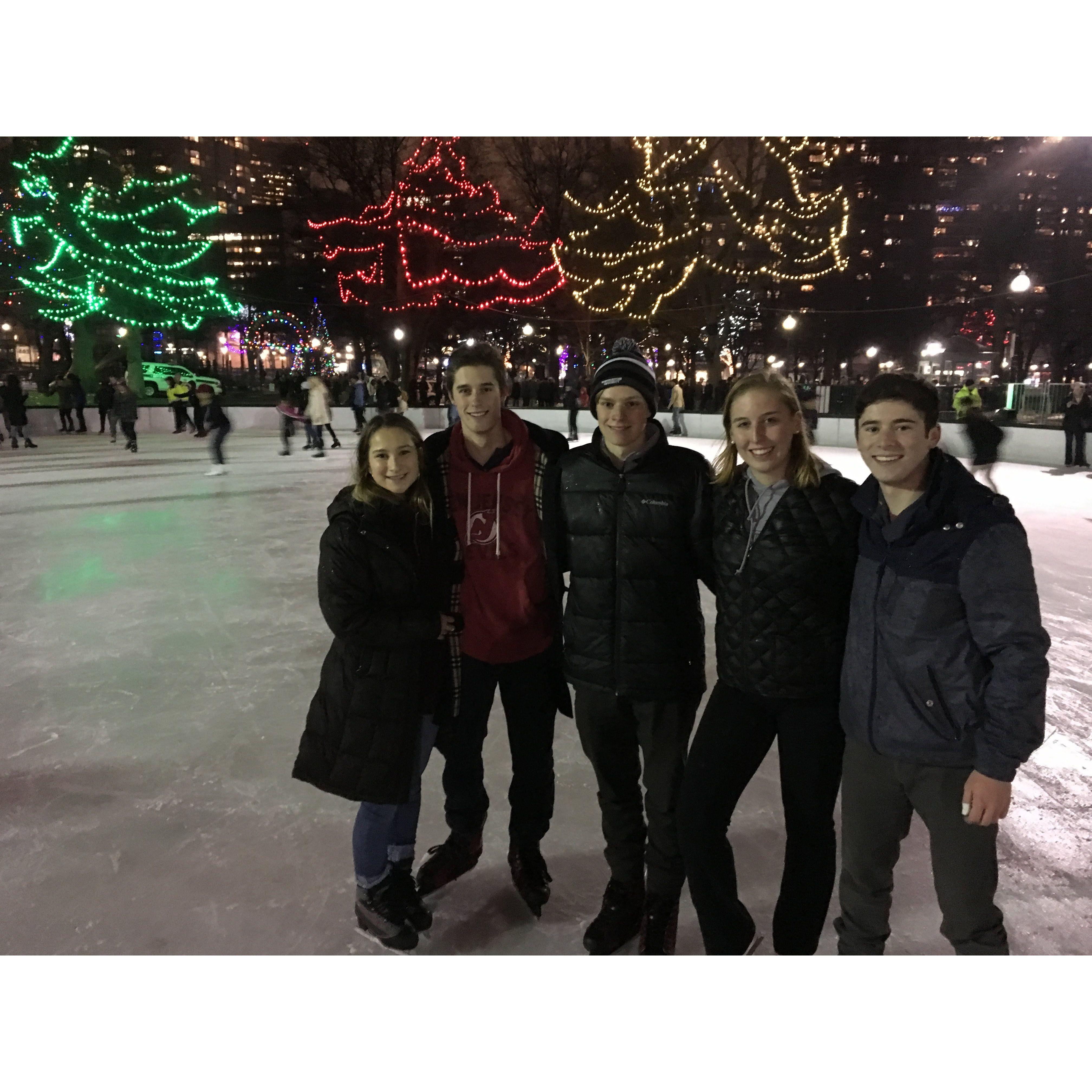 Our yearly tradition of Frog Pond ice skating with Northeastern friends.