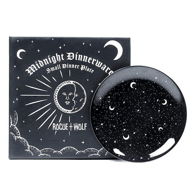 Midnight Porcelain Small Dinner Plate, Microwave Dishwasher Safe by Rogue +Wolf, New Apartment essentials for First Home, Black Side Plates Contemporary Kitchen Table Decor Dinnerware - 8 ¼ Diameter