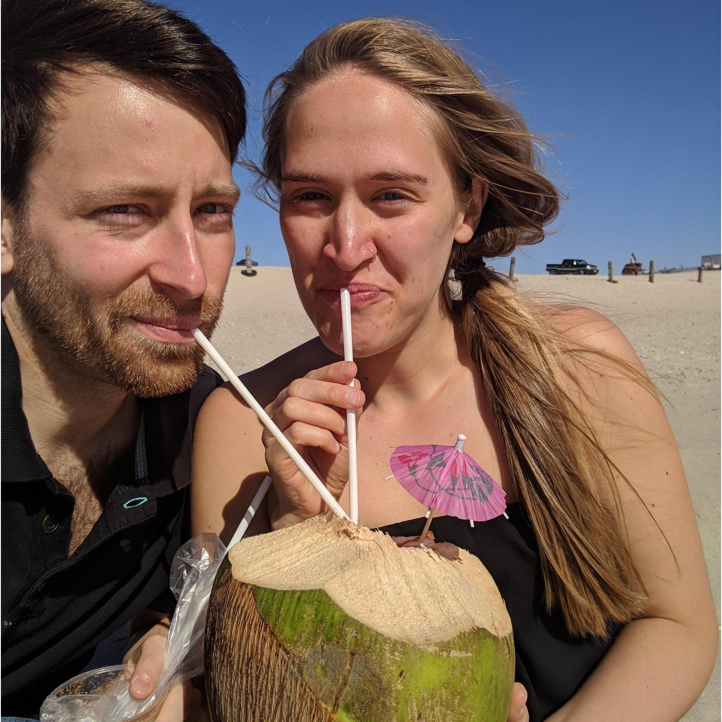 Drinking out of coconuts in Puerto Penasco, Mexico