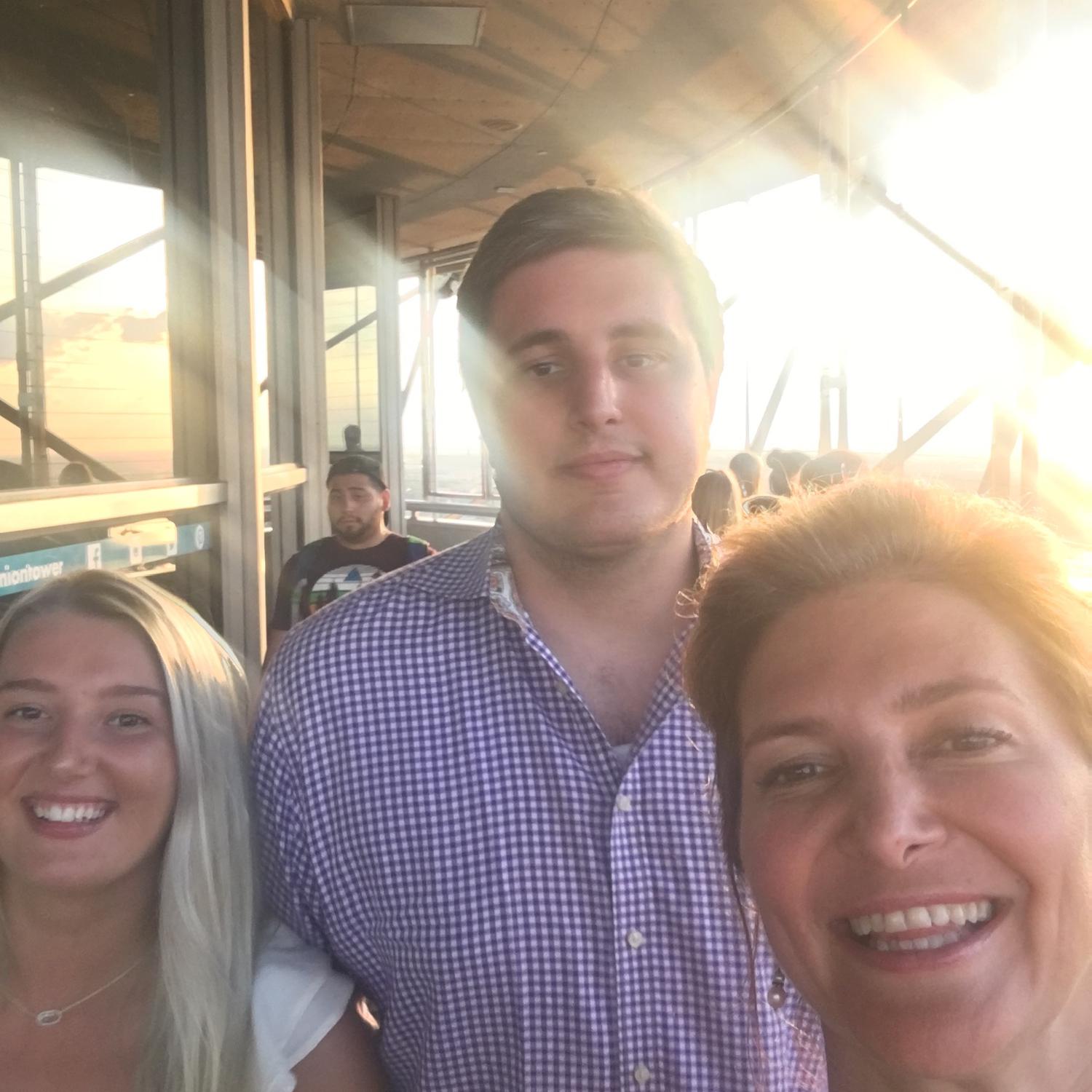 Caitlin, Pearce, and Pearce’s mother, Suzy, in the reunion tower of Dallas.