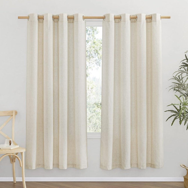 NICETOWN Linen Flax Semi Sheer Curtains 72" Length, Grommet Window Treatments Privacy Added with Light Penetration Vertical Drapes for Loft/Home Office, Natural, W55 x L72, 2 Panels