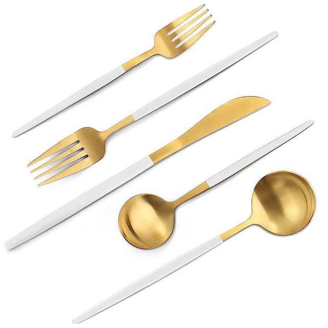 VANVRO Matte White Gold Silverware Set, 20-Piece Stainless Steel Flatware Set, Satin Finish tableware Cutlery Set, Service for 4, Home and Restaurant, Dishwasher Safe