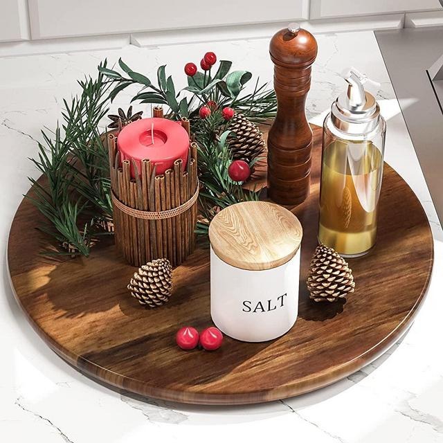 Lazy Susan Organizer Display Stand - 13.2" Kitchen Countertop Organizer for Spices Butter Slat Pepper, Wood Lazy Susan Turntable for Cabinet Table Bathroom Organizer Vanity Tray Cake Stand Spinner