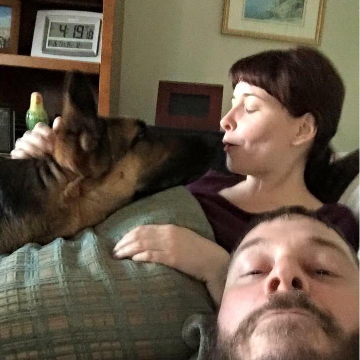Somehow, the puppers and Joe switched places.