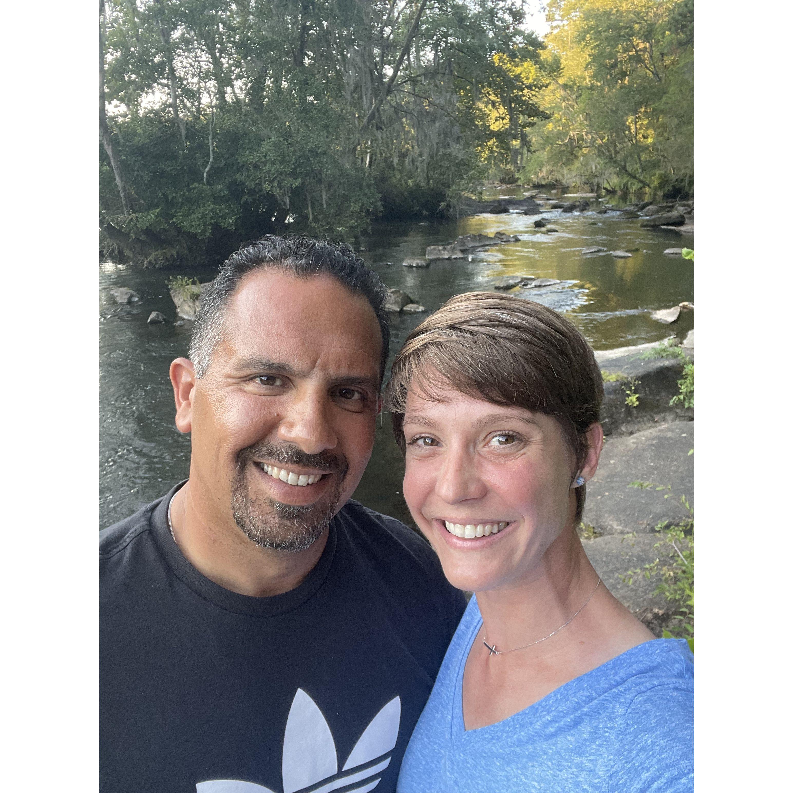 Our first "selfie" at the Saluda Riverwalk. This was a night that both of us felt was the beginning for forever!