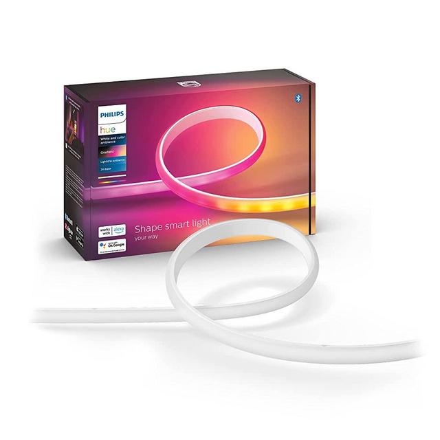 Philips Hue Bluetooth Gradient Ambiance Smart Lightstrip 2m/6ft Base Kit with Plug, (Muticolor Strip, Works with Apple Homekit and Google Home), White,570556