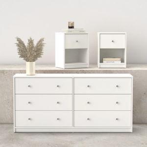 3-Piece Bedroom Set - 6 Drawer Double Dresser And Nightstand Set Of 2, White - White