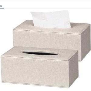 2 Pack Tissue Box Cover: Beige
