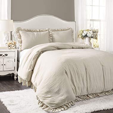 Lush Decor Reyna Comforter Wheat Ruffled 3 Piece Set with Pillow Sham Full Queen Size Bedding
