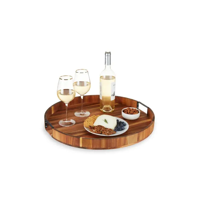 Twine Lazy Susan 20 inch Wooden Serving Board, Countertop Lazy Susan for Kitchen Decor, Turntables for Kitchen Countertop Decor Acacia Tray Set of 1