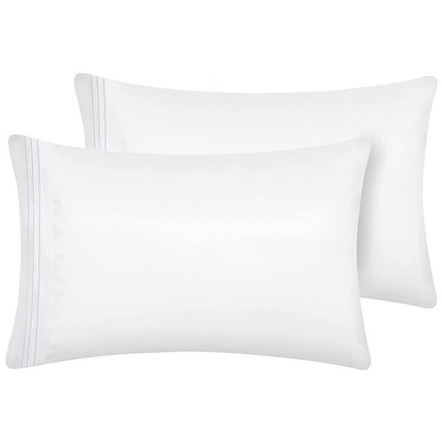 CozyLux Standard/Queen Pillowcase Set of 2 Luxury 1800 Series Double Brushed Microfiber Bed Pillow Cases Embroidered 2 Pack 20x30 inches, White Pillow Covers with Envelope Closure