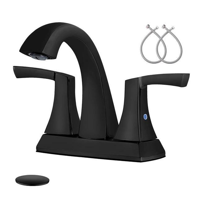 VXV Bathroom Faucet Matte Black, 2 Handles Low Arc Bathroom Sink Faucets, 4 Inch Centerset Bath Lavatory Faucets with Pop-up Drain & Faucet Supply Lines (MB)