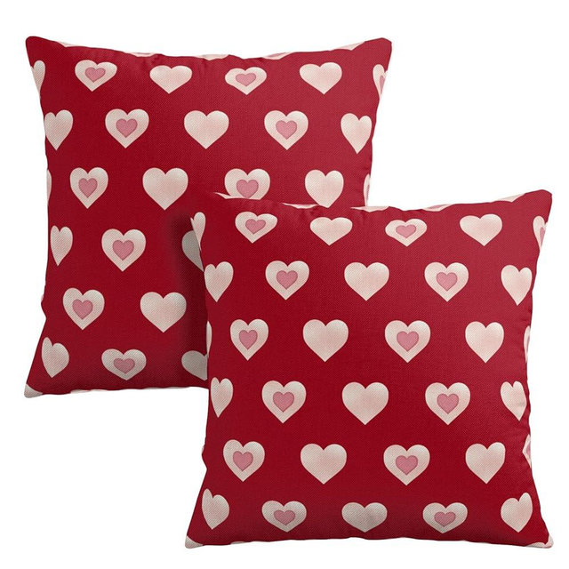 Wnoesat Valentine Day Outdoor Throw Pillow Covers 18x18 Set of 2 Red Pink Heart Pillows Cases Valentines Decorative Cushion Covers for Bed Couch Sofa Living Room
