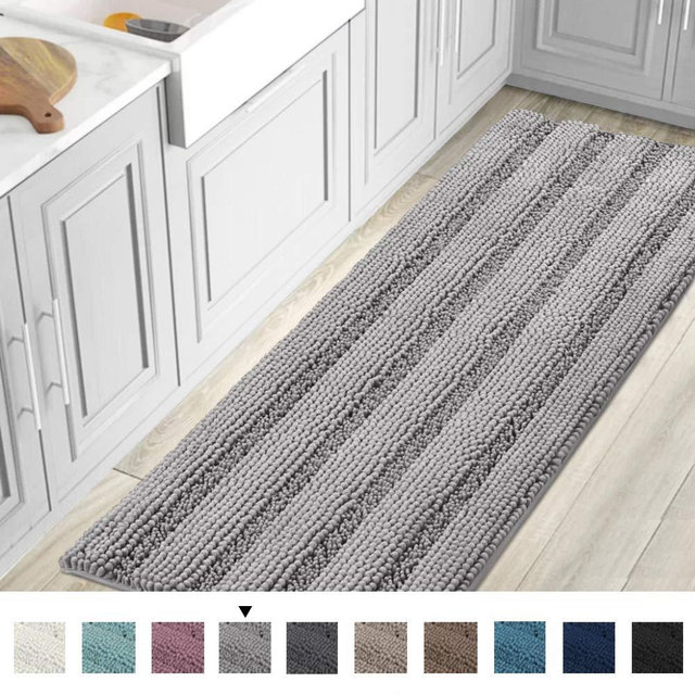 Striped Luxury Chenille Bathroom Rug Mat Runner Oversized 59x20 Inch Extra Soft and Absorbent Shaggy Rugs Dry Extra Long Plush Carpet for Bathroom/Kitchen Machine Washable, Dove