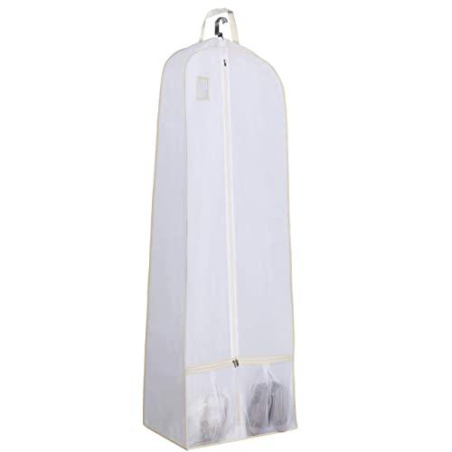 SLEEPING LAMB 72" Wedding Dress Garment Bag for Gowns with Two Mesh Pockets 15" Gusset Bridal Dress Bags for Closet Storage Travel, White