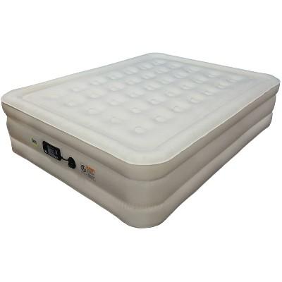 Serta Never Flat Fabric Series Raised with Internal Pump and Plush Air Mattress- 18" Queen (Beige)