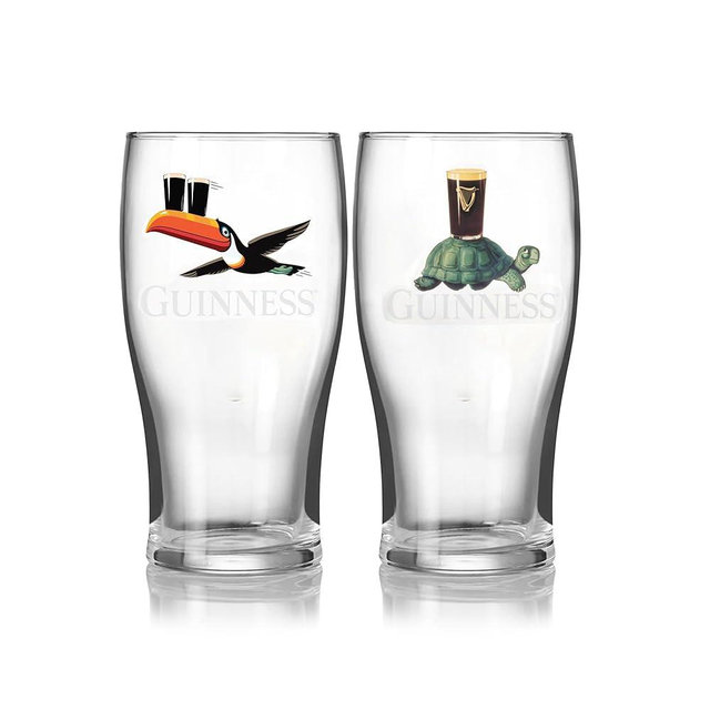 Guinness 20oz Tulip Pint Glass – Flying Toucan & Tortoise Design – 2 Pack | Official Merchandise Vintage Irish Pub Barware