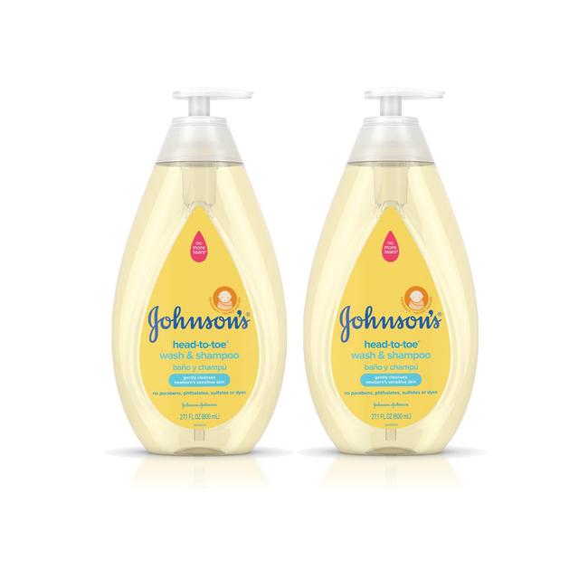Johnson's Head-to-Toe Hypoallergenic & Paraben-Free Baby Wash & Shampoo Twin Pack, 2 x 27.1 fl. oz