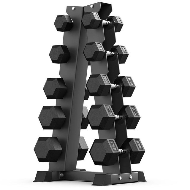 PAPABABE Hex Dumbbell Sets with Rack, 100-600lb Rubber Coated Dumbbell Weight Set and Storage Rack, Multiple Options Hand Weights for Strength Training