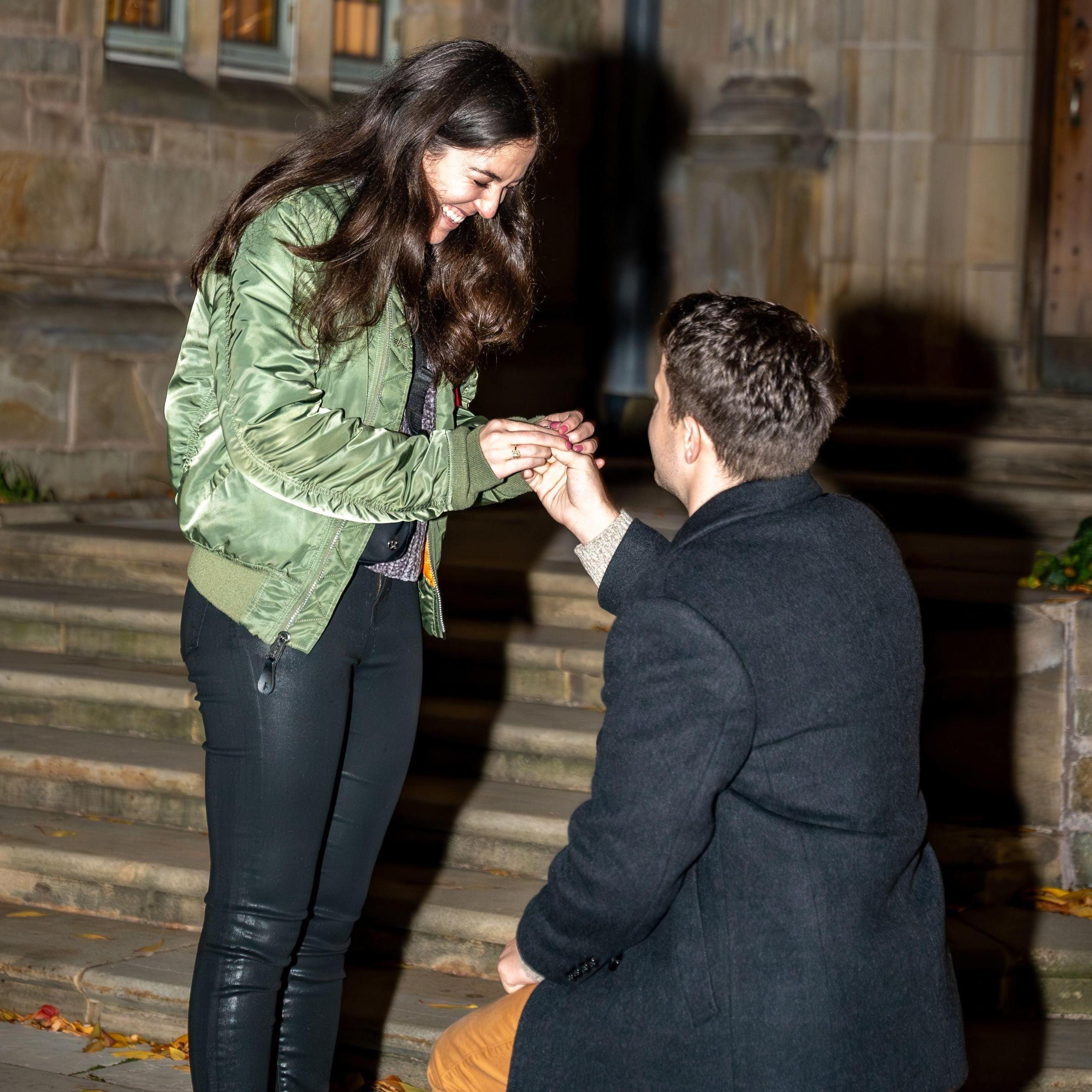 The night before Harvard-Yale 2023, John got down on one knee in the Branford Courtyard where he and Annalise met 8 years before, Annalise's favorite place at Yale, and the place they fell in love.