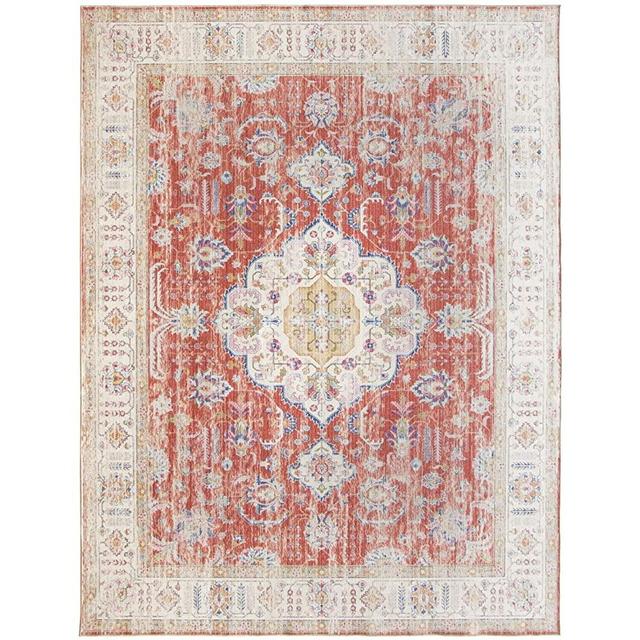 ReaLife Rugs Machine Washable Rug - Stain Resistant, Non-Shed - Eco-Friendly, Non-Slip, Family & Pet Friendly - Made from Premium Recycled Fibers - Persian Distressed - Orange, 5' x 7'