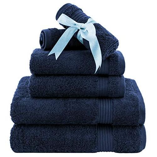 Hotel & Spa Quality Super Absorbent and Soft, Cotton, 6 Piece Turkish Towel Set for Kitchen and Decorative Bathroom Sets Includes 2 Bath Towels 2 Hand Towels 2 Washcloths, Navy Blue