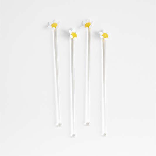 Daisy Icon Glass Drink Stirrers, Set of 4