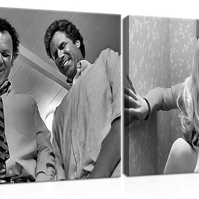 Framed Funny Movie Bathroom Canvas Wall Art Set of 2 – Black and White Vintage Comedy Movies Wall Decor, Humor White Chicks Posters Prints for Bathroom Toilet Humour Signs – 12X16in