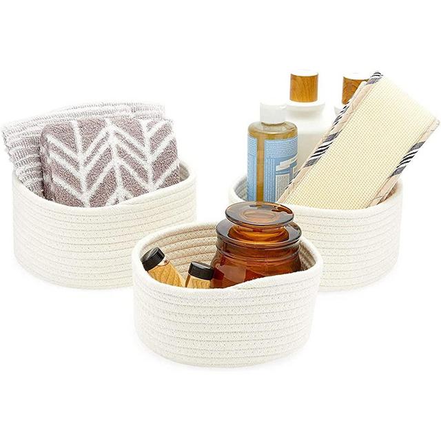 Farmlyn Creek Cotton Woven Baskets for Storage, White Organizers (3 Sizes, 3 Pack)
