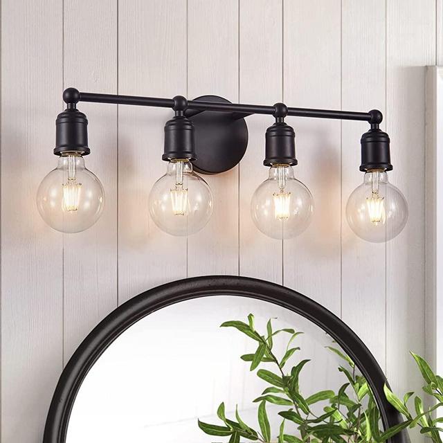4-Light Vanity Light Fixture, Industrial Bathroom Vanity Lights, Farmhouse Vanity Lights for Bathroom Over Mirror, Matte Black Sconce Wall Lighting for Bedroom Hallway