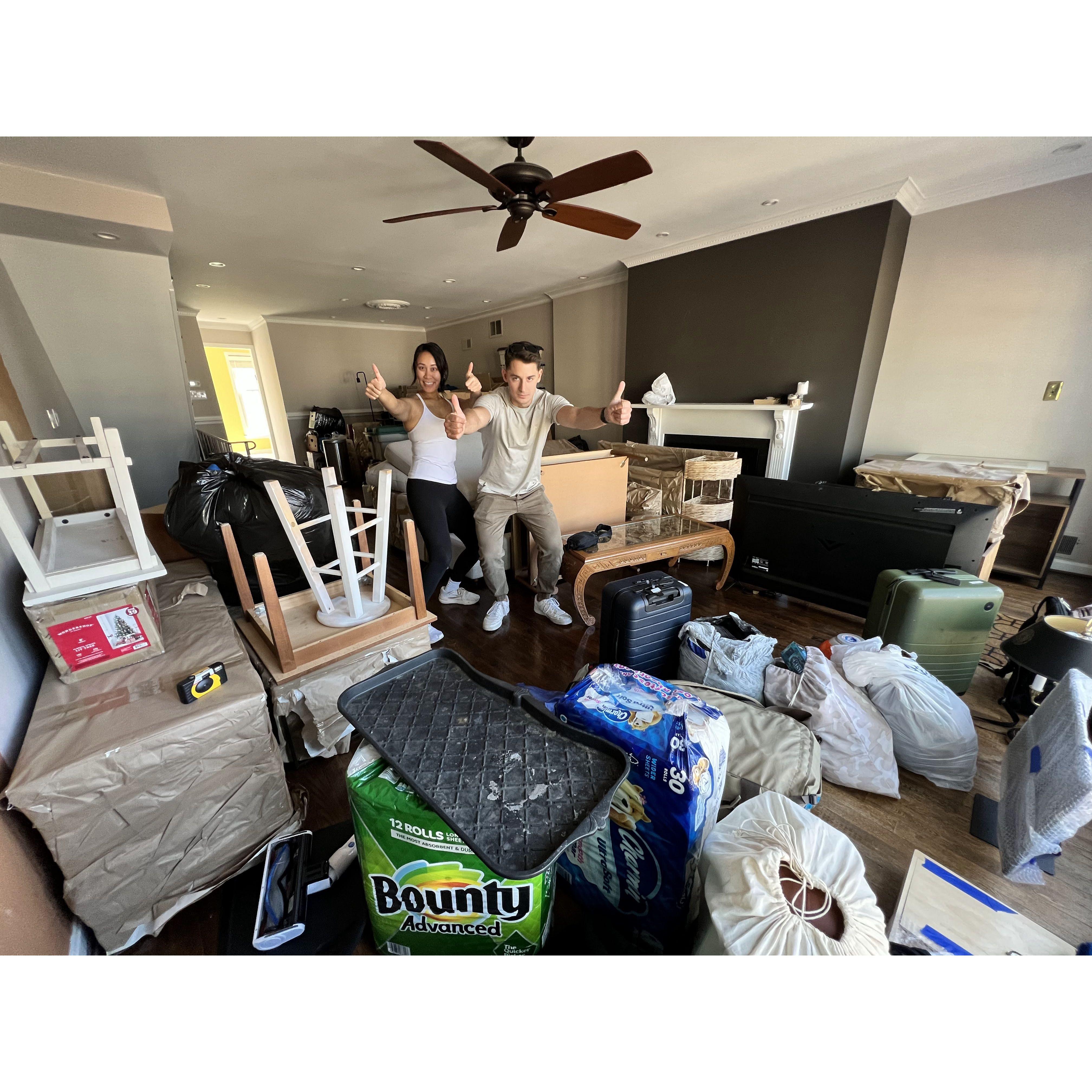 This is day 1 but it is now 10 months later and we still haven't finished unpacking