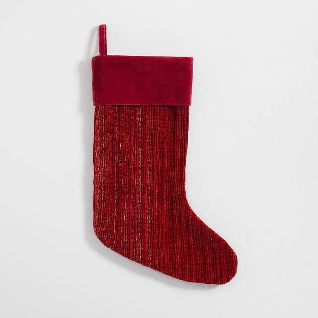 Textured Chenille Stocking Red