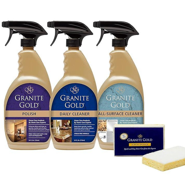 Granite Gold Home Care Collection Streak-Free Cleaning for Granite, Marble, Travertine, Quartz, Natural Stone Countertops, and Floors 24 Fluid Ounces 4-Pack 1 Count