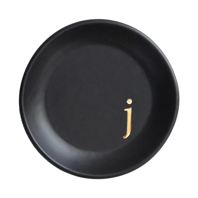 COLLECTIVE HOME - Ceramic Jewelry Tray, Decorative Trinket Dish for Rings Earrings Necklaces Bracelet Watch Keys, Birthday Mother's Day Christmas Gift for Women, 4.75", Black Surface (j)