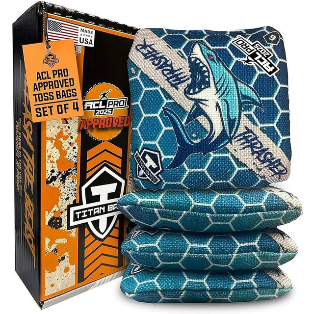 Titan Bags Thrasher Cornhole Bags - 6"x6" ACL PRO Approved Tournament-Grade, Durable Dual-Sided for Precision Shots, All-Weather Power Grip Pellets for Indoor & Outdoor Tossing - Set of 4