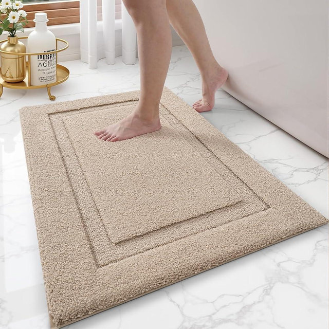 LUMI Ultra Soft Bathroom Rugs Non Slip with Rubber Backing, Absorbent Washable Bath Mat Quick Dry, Upgraded Premium Microfiber Plush Carpet for Bathtub and Shower Floor, Beige, 16x24