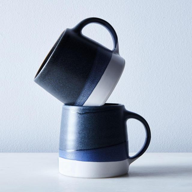 Color-Dipped Japanese Mugs (Set of 2) - Navy and White