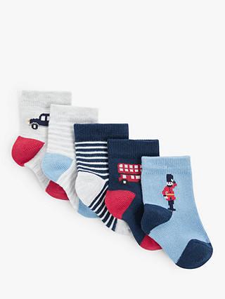 John Lewis & Partners Baby London Socks, Pack of 5, Blue
