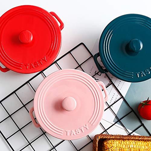 Eddie's Home ceramic round shape pot,Binaural handle,40oz-4 shine colors,for soup and steaming (Pink)