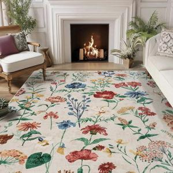 Beige 5x7ft Floral Area Rug