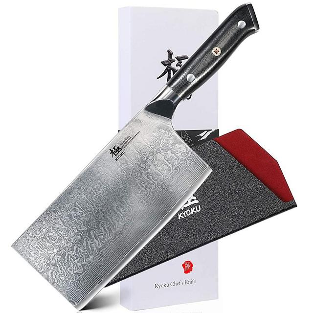 KYOKU Daimyo Series - Vegetable Cleaver Knife 7" - Japanese VG10 Steel Core Forged Damascus Blade - with Sheath & Case