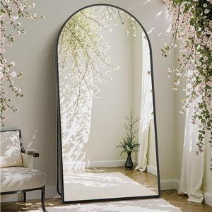 DUMOS Arched Full Length Mirror with Stand Floor Standing Aluminum Frame for Bedroom Body Hanging Leaning Modern Simple Home Decor Shatter-proorf Nano Glass Wall Living Room Natural Black, 70.4"x25.6"